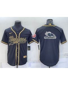 Men's Denver Broncos Black Gold Team Big Logo With Patch Cool Base Stitched Baseball Jersey