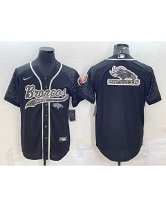 Men's Denver Broncos Black Reflective Team Big Logo With Patch Cool Base Stitched Baseball Jersey