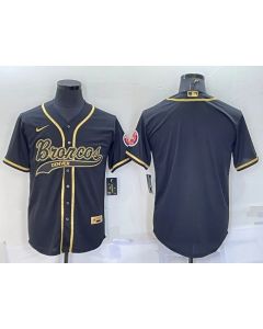 Men's Denver Broncos Blank Black Gold With Patch Cool Base Stitched Baseball Jersey