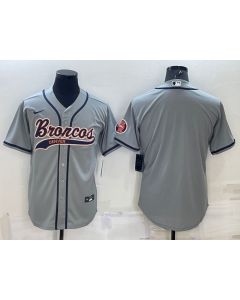 Men's Denver Broncos Blank Grey With Patch Cool Base Stitched Baseball Jersey (Grey)