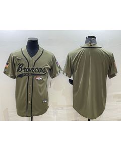 Men's Denver Broncos Blank Olive Salute to Service Cool Base Stitched Baseball Jersey