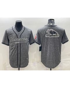 Men's Denver Broncos Grey Team Big Logo With Patch Cool Base Stitched Baseball Jersey (Grey)