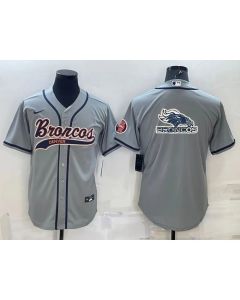 Men's Denver Broncos Grey Team Big Logo With Patch Cool Base Stitched Baseball Jersey