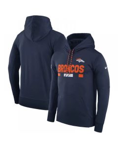 Men's Denver Broncos Navy Sideline Team Name Performance Pullover Hoodie
