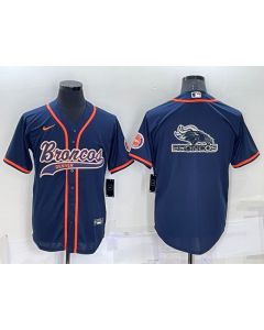 Men's Denver Broncos Navy Team Big Logo With Patch Cool Base Stitched Baseball Jersey