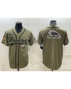 Men's Denver Broncos Olive Salute to Service Team Big Logo Cool Base Stitched Baseball Jersey