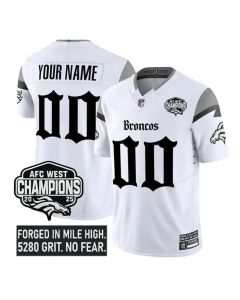 Men's Denver Broncos White F.U.S.E 2025 Afc West Champions Patch "Gothic Mile High Shadows Edition" Vapor Limited Stitched Football Custom Jersey (White)
