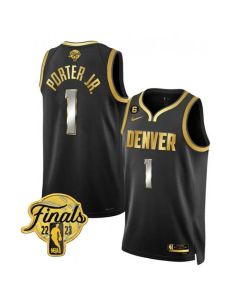 Men's Denver Nuggets #1 Michael Porter Jr. Black Gold Edition 2023 Finals Collection With NO.6 Patch Stitched Basketball Jersey