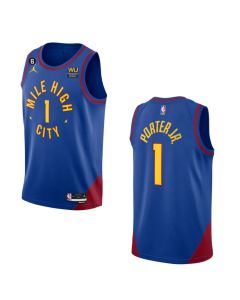 Men's Denver Nuggets #1 Michael Porter Jr. Blue 2022/23 Statement Edition With NO.6 PatchStitched Jersey