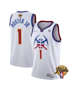Men's Denver Nuggets #1 Michael Porter Jr. White 2023 Finals Earned Edition Stitched Basketball Jersey (White)