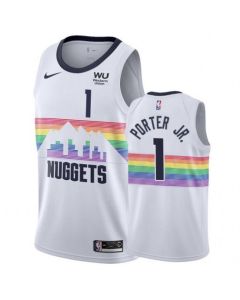 Men's Denver Nuggets #1 Michael Porter Jr. White City Edition Stitched Jersey