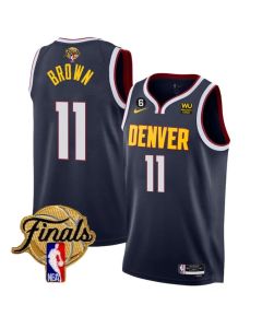 Men's Denver Nuggets #11 Bruce Brown Navy 2023 Finals Icon Edition With NO.6 Patch Stitched Basketball Jersey