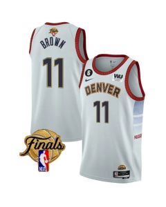 Men's Denver Nuggets #11 Bruce Brown White 2023 Finals Icon Edition With NO.6 Patch Stitched Basketball Jersey