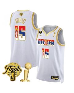 Men's Denver Nuggets #15 Nikola Jokic 2023 White Gold Serbia Flag Finals Champions With NO.6 Patch Stitched Basketball Jersey (White Gold)