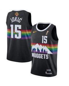 Men's Denver Nuggets #15 Nikola Jokic Black 2023 Finals Champions City Edition Stitched Basketball Jersey