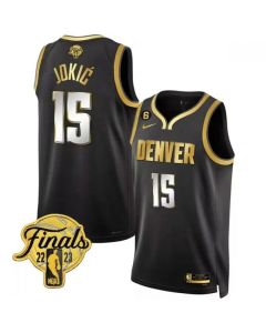 Men's Denver Nuggets #15 Nikola Jokic Black Gold Edition 2023 Finals Collection With NO.6 Patch Stitched Basketball Jersey