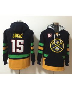 Men's Denver Nuggets #15 Nikola Jokic Black Lace-Up Pullover Hoodie