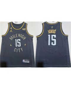 Men's Denver Nuggets #15 Nikola Jokic Black With NO.6 Patch Stitched Jersey (Black)
