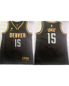 Men's Denver Nuggets #15 Nikola Jokic Black With NO.6 Patch Stitched Jersey