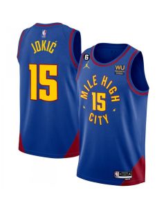 Men's Denver Nuggets #15 Nikola Jokic Blue 2022/23 Statement Edition With NO.6 Patch Stitched Jersey