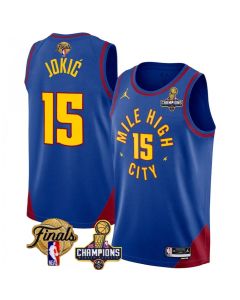 Men's Denver Nuggets #15 Nikola Jokic Blue 2023 Nuggets Champions Patch And Finals Patch Statemenr Edition Stitched Basketball Jersey