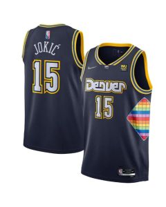 Men's Denver Nuggets #15 Nikola Jokic Navy 2021/22 City Edition 75th Anniversary Stitched Jersey