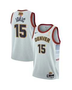 Men's Denver Nuggets #15 Nikola Jokic White 2023 Finals Champions Icon Edition Stitched Basketball Jersey