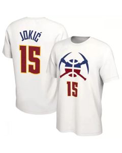Men's Denver Nuggets #15 Nikola Jokic White Name & Number T-Shirt