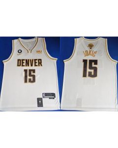 Men's Denver Nuggets #15 Nikola Jokic White With NO.6 Patch Stitched Jersey
