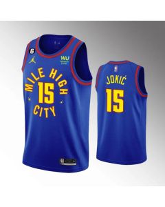 Men's Denver Nuggets #15 Nikola Jokic With Memorial PatchBlue 2022-23 statement edition Stitched Jersey