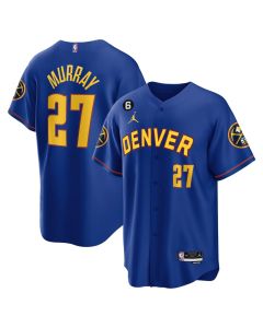 Men's Denver Nuggets #27 Jamal Murray Blue With No.6 Patch Cool Base Stitched Baseball Jersey