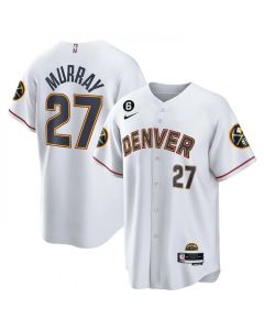 Men's Denver Nuggets #27 Jamal Murray White With No.6 Patch Cool Base Stitched Baseball Jersey