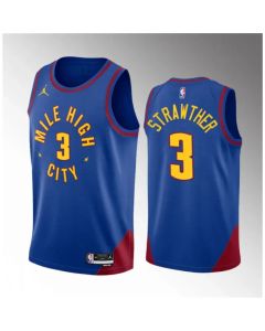 Men's Denver Nuggets #3 Julian Strawther Blue 2023 Draft Statement Edition Stitched Basketball Jersey