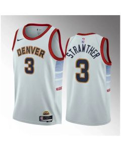 Men's Denver Nuggets #3 Julian Strawther White 2023 Draft Icon Edition Stitched Basketball Jersey