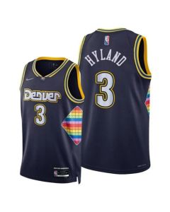 Men's Denver Nuggets #3 Nah'Shon Hyland Navy 2021/22 City Edition 75th Anniversary Stitched Jersey