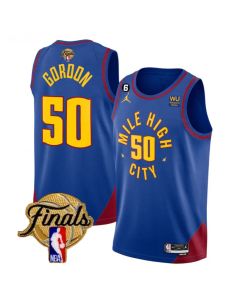 Men's Denver Nuggets #50 Aaron Gordon Blue 2023 Finals Statement Edition With NO.6 Patch Stitched Basketball Jersey