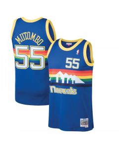 Men's Denver Nuggets #55 Dikembe Mutombo Blue 1991-92 Throwback Stitched Jersey