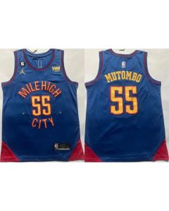 Men's Denver Nuggets #55 Dikembe Mutombo Blue With NO.6 Patch Stitched Jersey