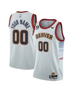 Men's Denver Nuggets White 2022/23 Icon Edition With NO.6 Patch Custom Jersey