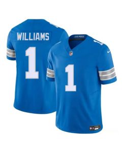 Men's Detroit Lions #1 Jameson Williams Blue 2025 F.U.S.E. Vapor Limited Stitched Jersey