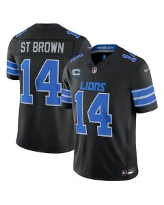 Men's Detroit Lions #14 Amon-Ra St. Brown Black 2026 With 4-Star C Patch Vapor F.U.S.E. Limited Jersey