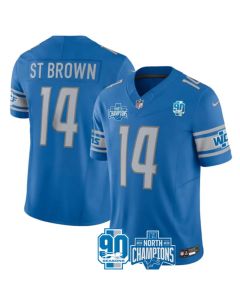 Men's Detroit Lions #14 Amon-Ra St. Brown Blue 2023 F.U.S.E. NFC North Division Champions Vapor Untouchable Limited Stitched Jersey