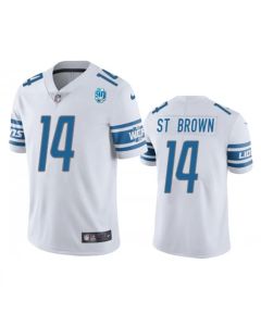 Men's Detroit Lions #14 Amon-Ra St. Brown White 2023 90th Anniversary Vapor Untouchable Limited Stitched Jersey