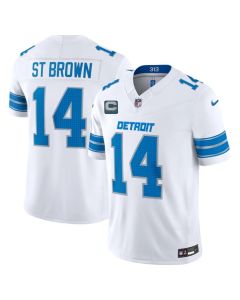 Men's Detroit Lions #14 Amon-Ra St. Brown White 2026 With 4-Star C Patch F.U.S.E. Vapor Limited Stitched Jersey