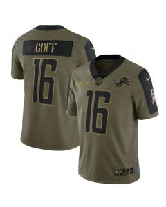 Men's Detroit Lions #16 Jared Goff 2021 Olive Salute To Service Limited Stitched Jersey