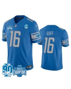 Men's Detroit Lions #16 Jared Goff Blue 2023 F.U.S.E. 90th Anniversary NFC North Division Champions Vapor Untouchable Limited Stitched Jersey