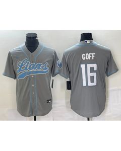 Men's Detroit Lions #16 Jared Goff Grey Cool Base Stitched Baseball Jersey (Grey)