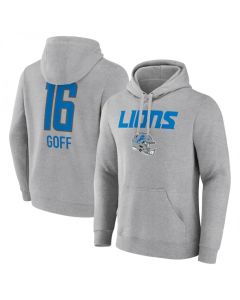 Men's Detroit Lions #16 Jared Goff Heather Gray Team Wordmark Player Name & Number Pullover Hoodie