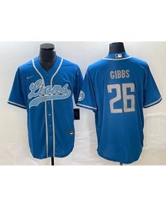 Men's Detroit Lions #26 Jahmyr Gibbs Blue Cool Base Stitched Baseball Jersey
