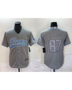 Men's Detroit Lions #87 Sam LaPorta Grey Cool Base Stitched Baseball Jersey (Grey)